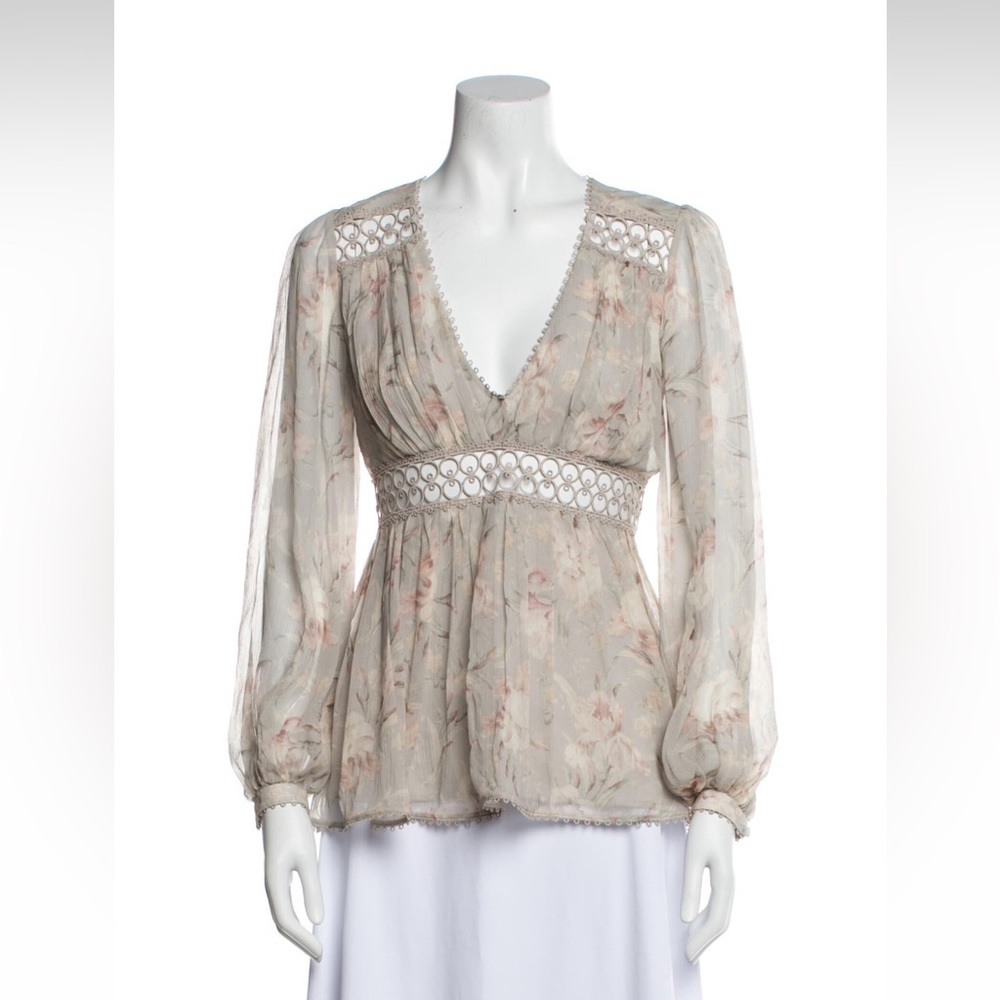 Zimmermann Tan Puff Sleeve Asymmetrical Blouse